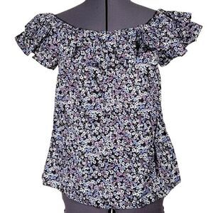 Michael Kors Purple Floral Off-Shoulder Top Sz S